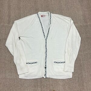 Vintage Revere Cardigan Mens Medium White 1960s Acrylic Vereloft Pat Boone